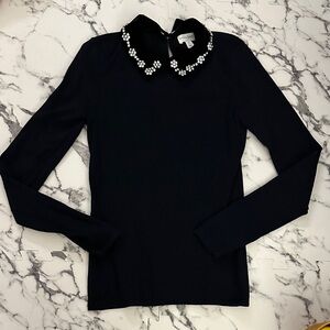 Maison Jules Black Long Sleeve Top with Detachable Jewel Collar